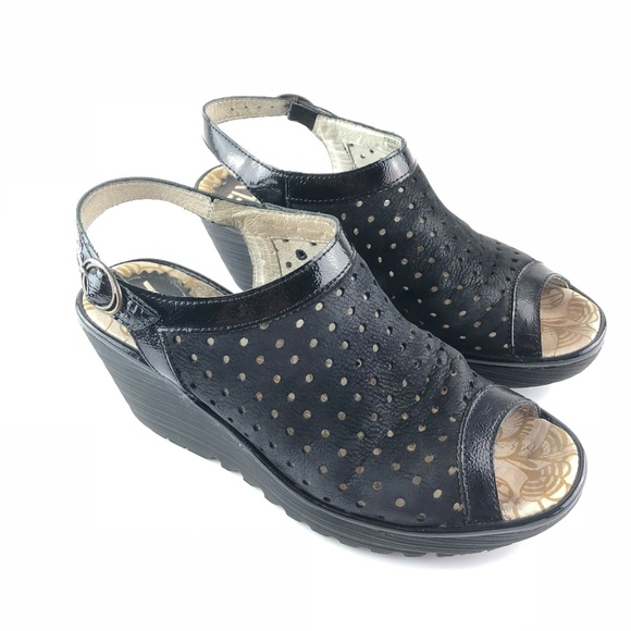 Fly London Yuti Sandals Perforated Wedge Platform - Picture 2 of 8